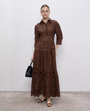 Ermanno Scervino Коричнева сукня-сорочка з вишивкою бродері D464Q604RXT