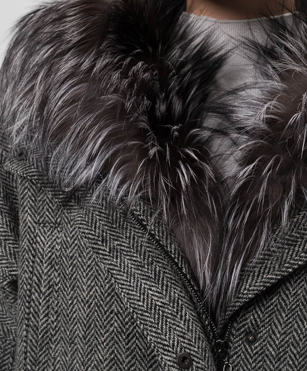 Via Cappella Серое пальто с мехом со съемной подкладкой A113TWGHOODSFREMLINER изображение 5