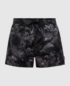 Off-White Черные шорты для плавания с принтом в стиле фрески OMFD014S25FAB002