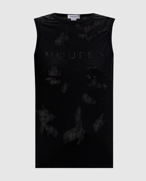 Alexander McQueen Чорний топ з прозорими вставками 815574QCAL0