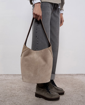 Brunello Cucinelli Бежева замшева сумка-тоут з ланцюжком моніль MBSUD2751P