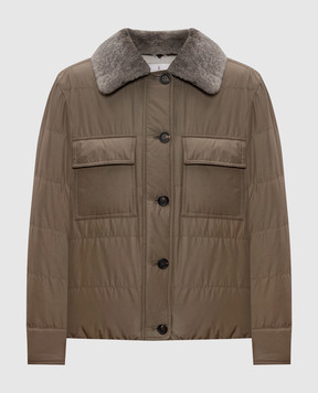 Brunello Cucinelli Коричнева пухова куртка з хутром MG5017688