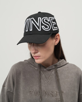 Twinset Чорна кепка з вишивкою логотипа 242TA4350