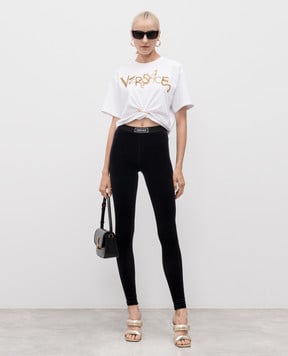 Versace Чорні велюрові легінси з логотипом 10224731A16539