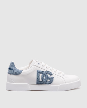 Dolce&Gabbana Белые кожаные кроссовки с логотипом. CK2318A6H53