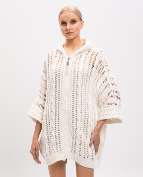 Brunello Cucinelli Білий ажурний кардиган з капюшоном M3Y351806