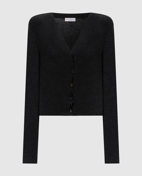 Brunello Cucinelli Серый кардиган из шерсти и кашемира в рубчик. MLV110206