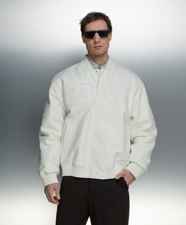 Off-White Белый кожаный бомбер с логотипом OMJA136S24LEA001 изображение 3
