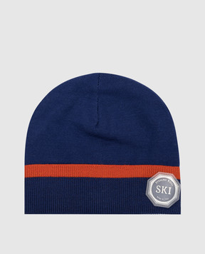 Stefano Ricci Детская синяя шапка из кашемира и шелка в узор YAK6S04CUFF6SA03