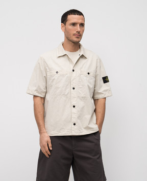 Stone Island Бежевая рубашка с коротким рукавом с логотипом. K1S151200029S00WN