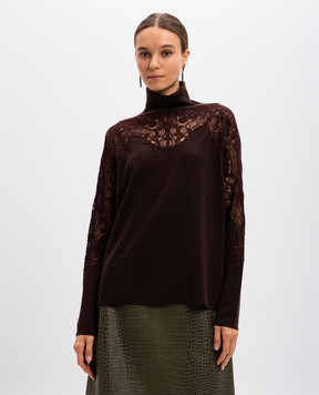 Ermanno Scervino Коричневый гольф из шерсти с кружевом D455M734APATL