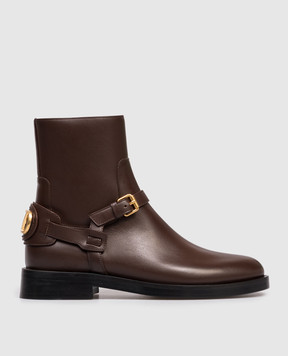 Valentino Коричневі шкіряні черевики з логотипом 7W2S0MT2DSH