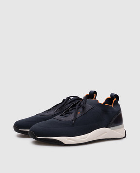 Santoni Сині снокери FLIN з вставками зі шкіри MBIO21601BINNHOD