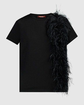 Max Mara Черная футболка LAPPOLE с перьями страуса LAPPOLE