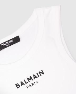 Balmain Дитячий білий топ з принтом логотипа BW8A72Z2389410