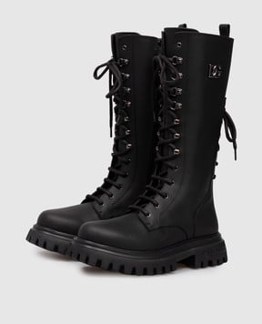 Dolce&Gabbana Дитячі чорні шкіряні чоботи з логотипом D11342A6379