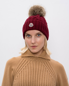Moncler Бордова шапка з вовни та кашеміру з помпоном K20933B00063M1127