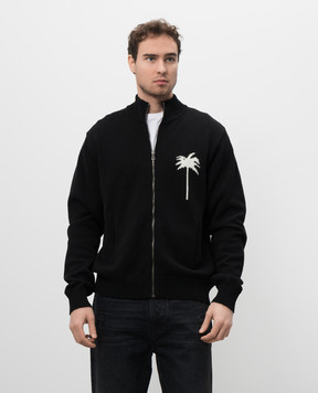 Palm Angels Черный кардиган с шерстью мериноса с узором PMHA061S25KNI001