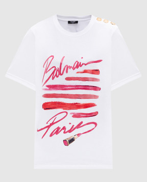 Balmain Біла футболка Lipstick з логотипом EF0EF135GE91