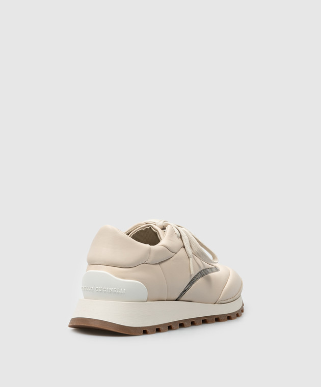 Brunello Cucinelli Бежеві шкіряні кросівки з ланцюжком моніль MZSKG2781P зображення 3