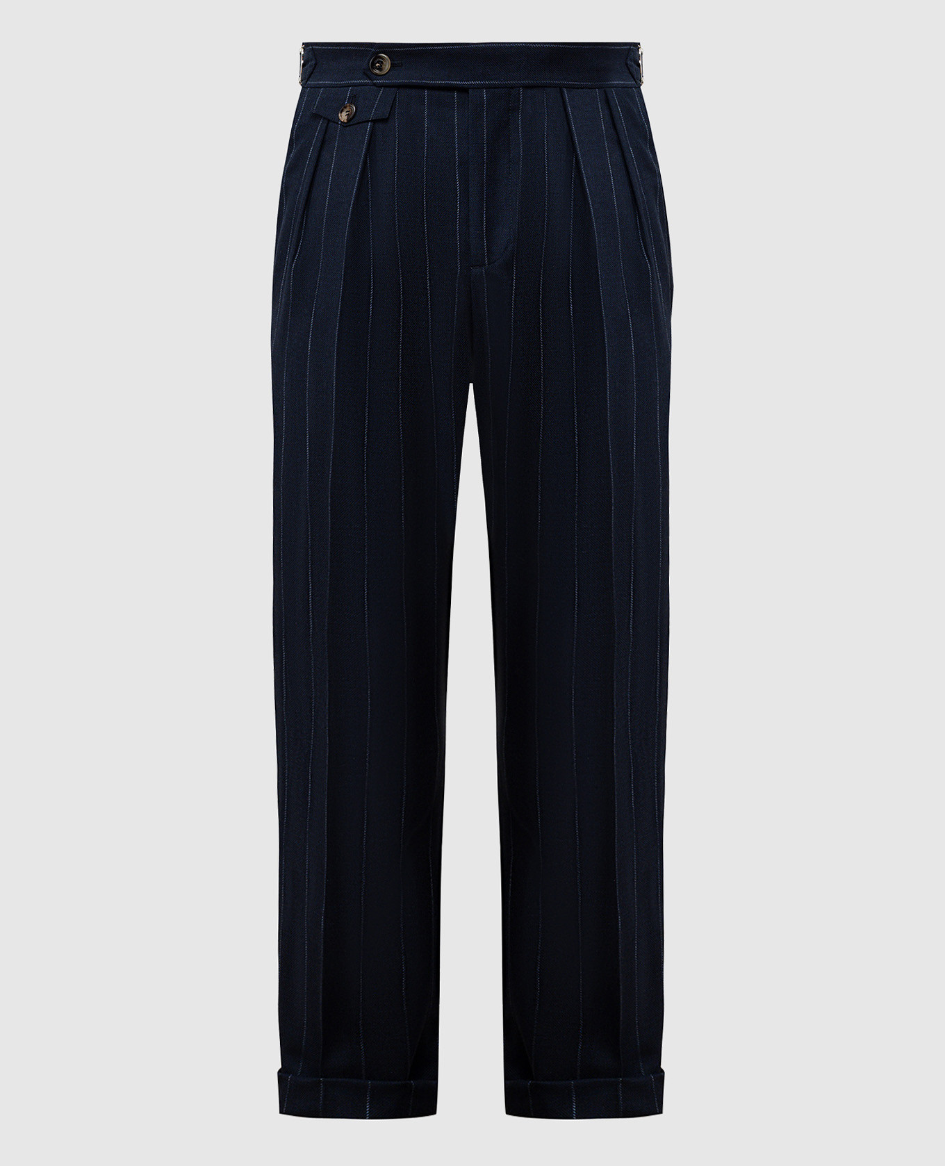 

Синие брюки с шерстью в полоску, Синий, Зауженные брюки