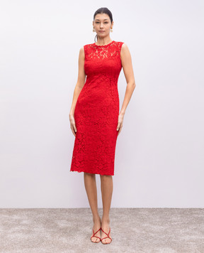 Dolce&Gabbana Красное платье-футляр миди с кружевами F6TJTTHLMII