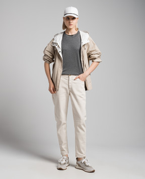 Brunello Cucinelli Сіра футболка з ланцюжком моніль M8Z838000