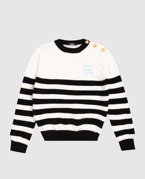 Balmain Дитячий білий джемпер з вовною в смужку BX9P50Z32971214