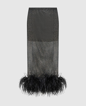 Santa Brands Черная юбка с кристаллами и перьями страуса MIDIFEATHERSSKIRT