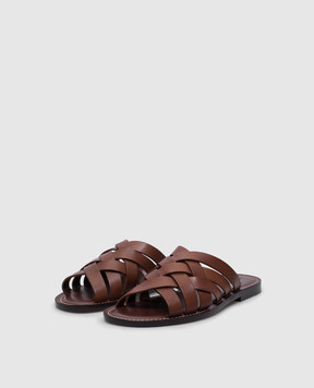 Brunello Cucinelli Коричневые кожаные плетеные шлепанцы MZUELBM326