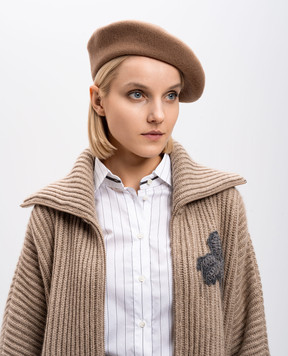 Brunello Cucinelli Бежевий берет з вовни з ланцюжком моніль MCAP90136