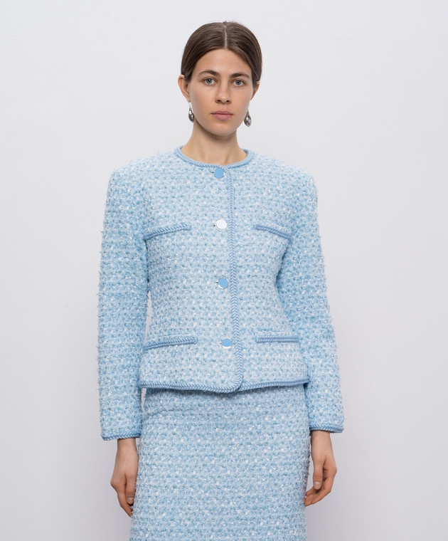 Rowen Rose Голубой твидовый жакет JCKRR402 изображение 3