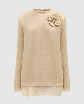 Ermanno Scervino Бежевый свитер с цветочной аппликацией D432L322ODX