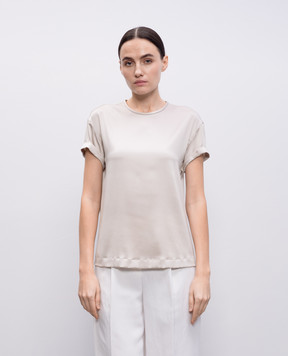 Brunello Cucinelli Бежевый топ из шелка с цепочкой мониль M0C59DE310