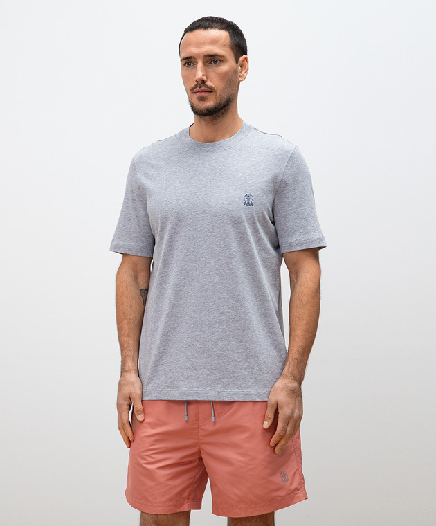 Brunello Cucinelli Серая меланжевая футболка с принтом логотипа M0B138440 изображение 3