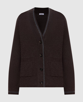 Brunello Cucinelli Коричневий кардиган з вовни, кашеміру та шовку M16222716