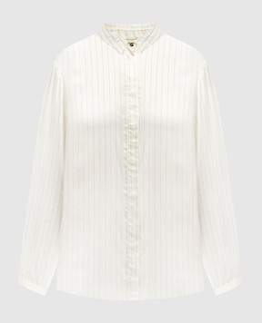 Peserico Бежева блуза з шовком в смужку з ланцюжком моніль S0634201188