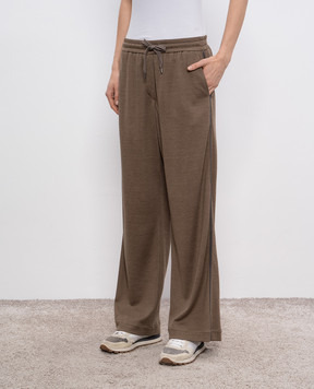 Brunello Cucinelli Коричневые спортивные брюки с шелком MD828SM689