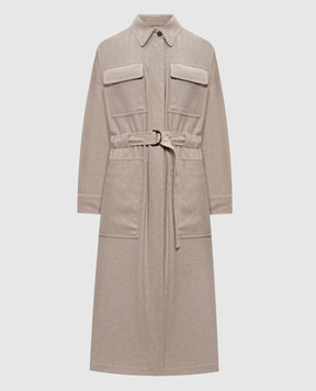 Brunello Cucinelli Бежеве пальто з вовни з ланцюжком моніль MD5919945P