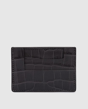 Tom Ford Серый кожаный картхолдер с тиснением под кожу крокодила с логотипом. S0466LCL395X