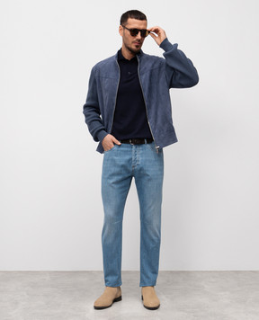 Brunello Cucinelli Синее поло из шерсти и кашемира M2400295
