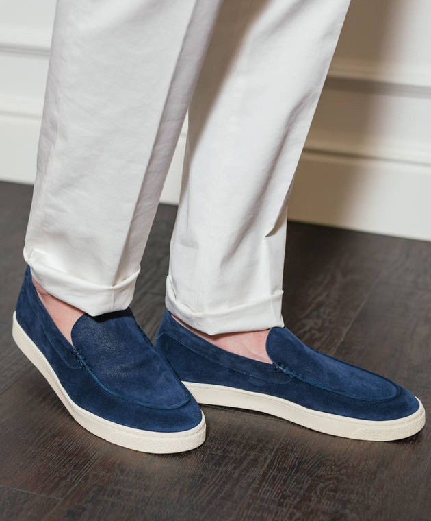 Brunello Cucinelli Синие земшевые слипоны в узор с эмблемы принт логотип MZUHVSN335 изображение 7