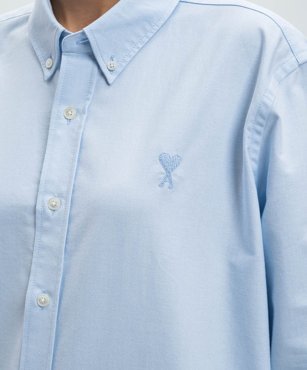 Ami Paris Голубая рубашка с вышивкой Ami de Coeur USH060CO0031 изображение 5