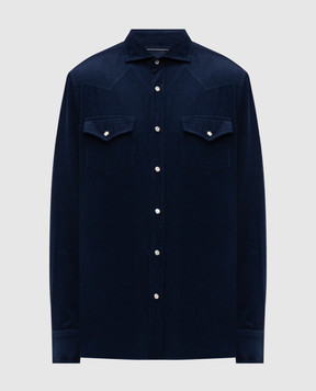 Brunello Cucinelli Синя вельветова сорочка ML6884008