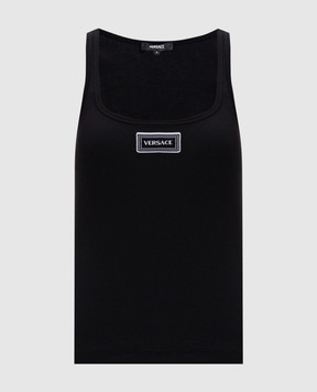 Versace Чорний топ в рубчик з нашивкою логотипа 10180951A12908