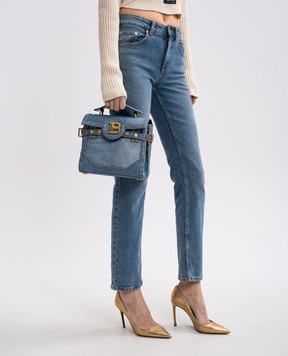 Balmain Блакитна сумка-сетчел B-Buzz з логотипом EN1DB530TDEN
