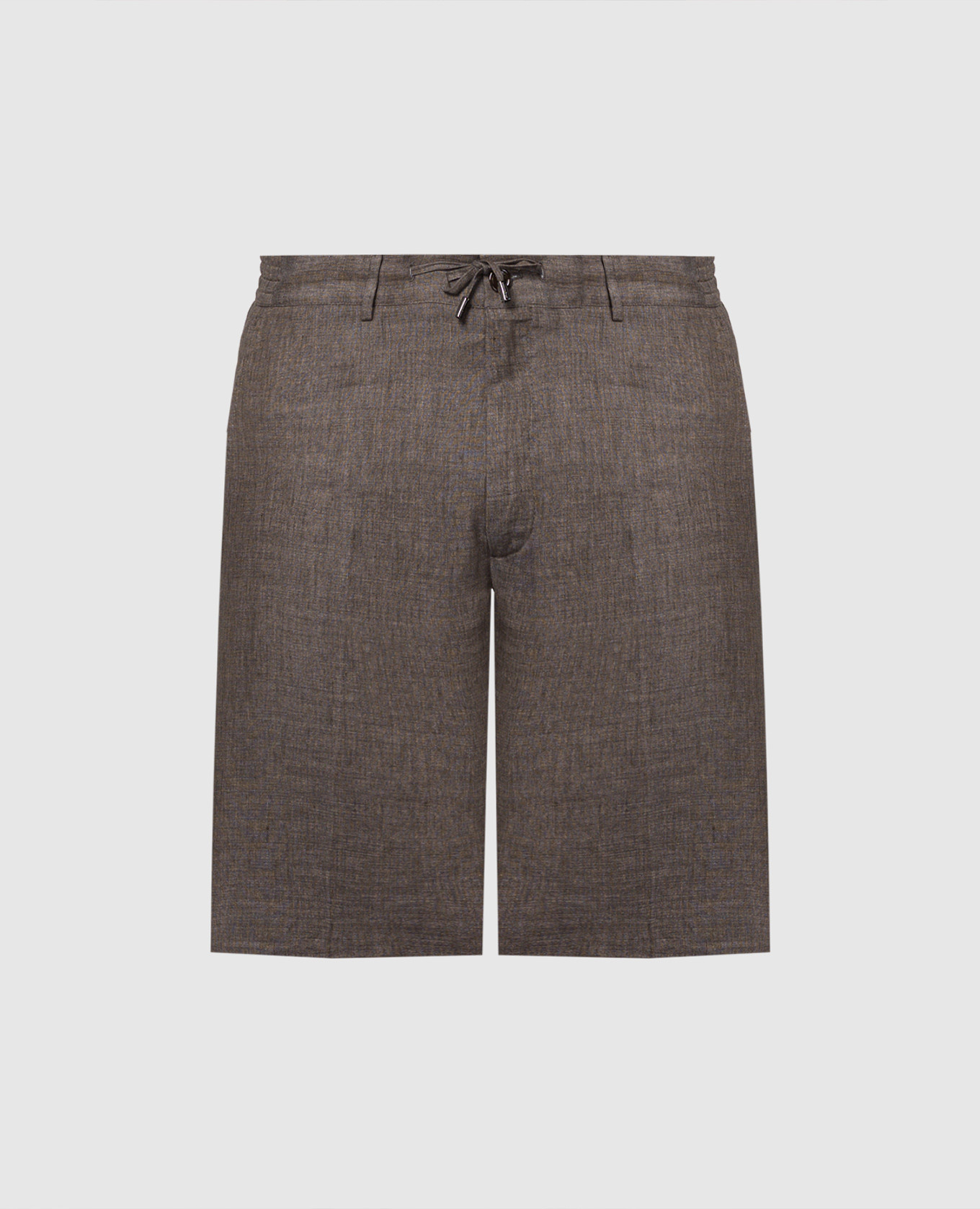 Brown linen shorts with logo