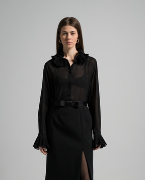 Dolce&Gabbana Чорна блуза з шовком з плісе F5S22TFUAFU