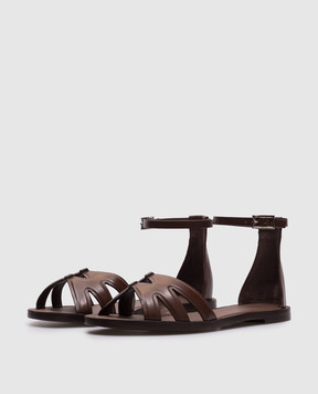 Max Mara Коричневі шкіряні сандалі DOUBLE FLAT DOUBLEFLAT
