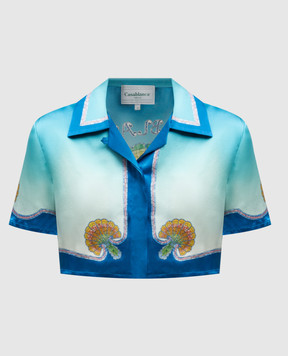 Casablanca Блакитна укорочена блуза Coquillage Coloré із шовку WS24SH08604